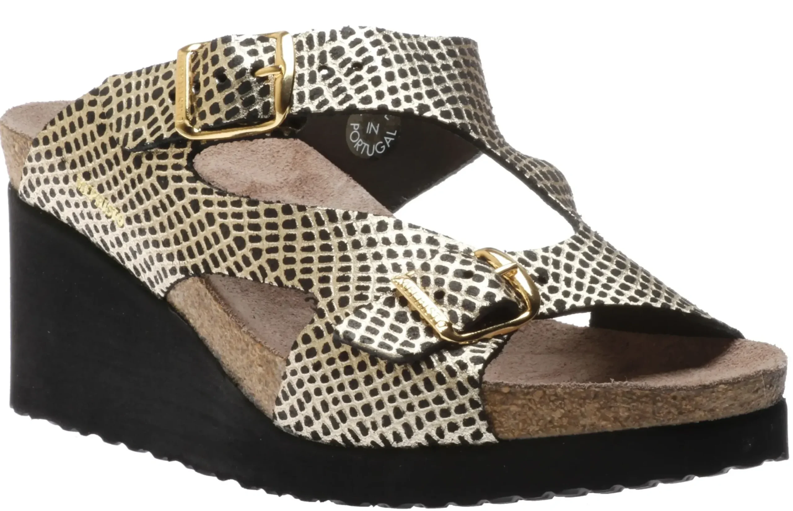 Best Mephisto Terie Cuba Black Gold Textured Leather Slide Wedge Sandal