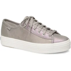 Online Keds Triple Kick Grey Iridescent Leather Lace-Up Platform Sneaker