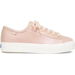 Best Keds Triple Kick Peach Iridescent Leather Lace-Up Platform Tennis Sneaker
