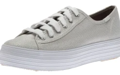 Hot Keds Triple Kick Silver Lace-Up Platform Tennis Sneaker