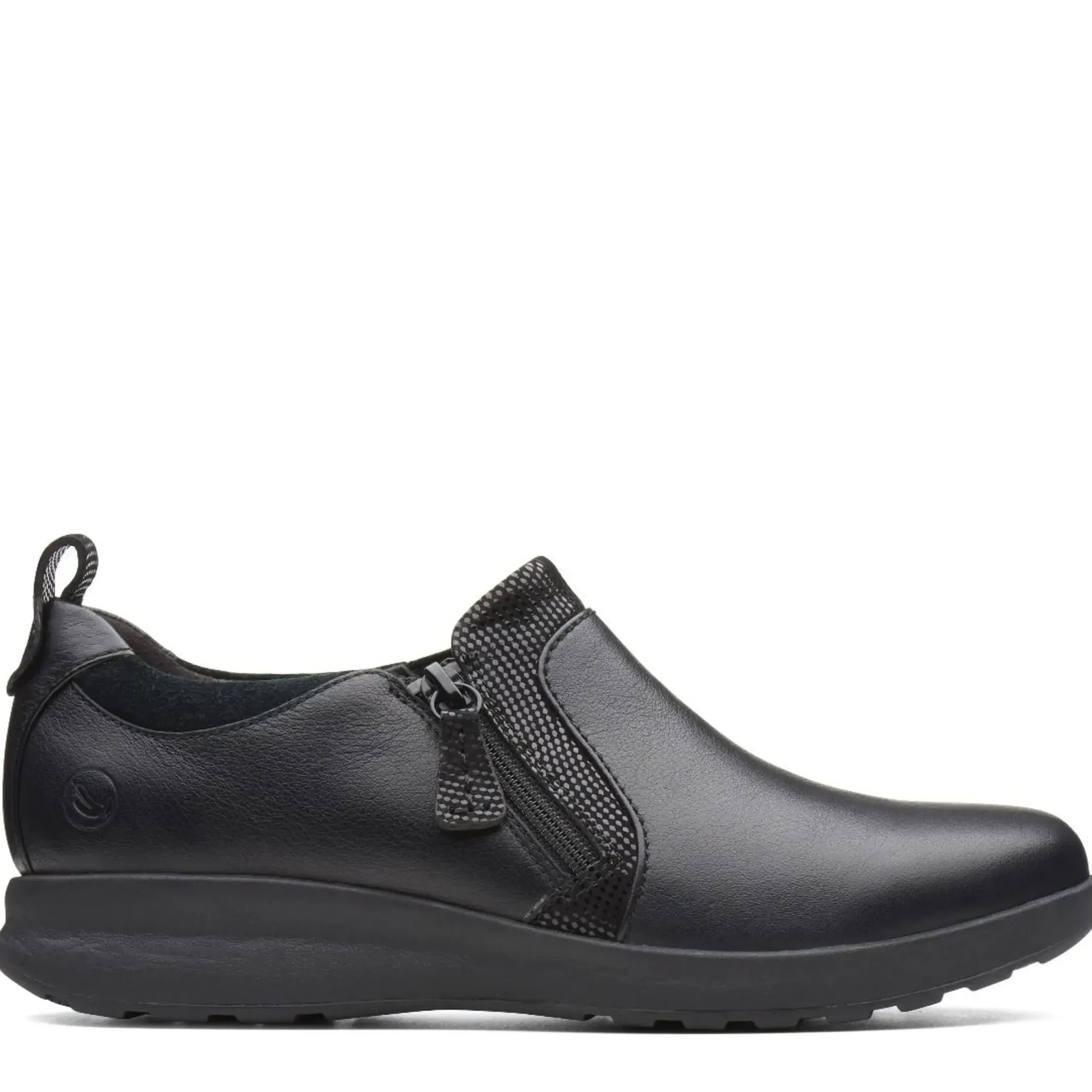 Sale Clarks Un Adorn Zip Black Leather Slip-On