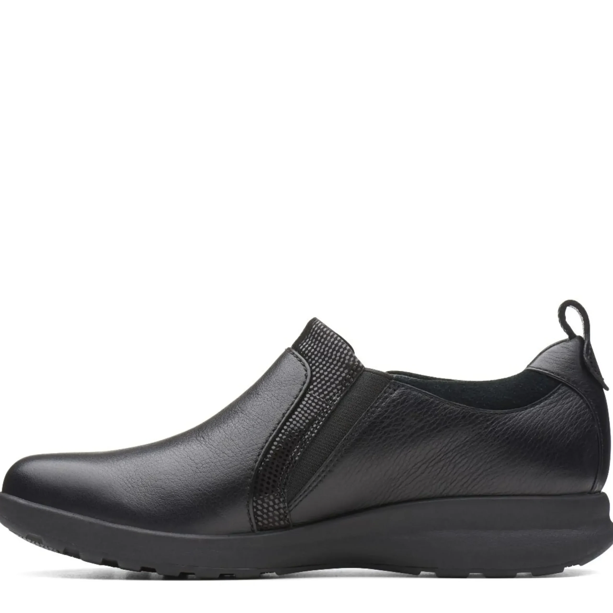 Sale Clarks Un Adorn Zip Black Leather Slip-On