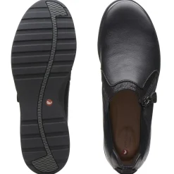 Sale Clarks Un Adorn Zip Black Leather Slip-On