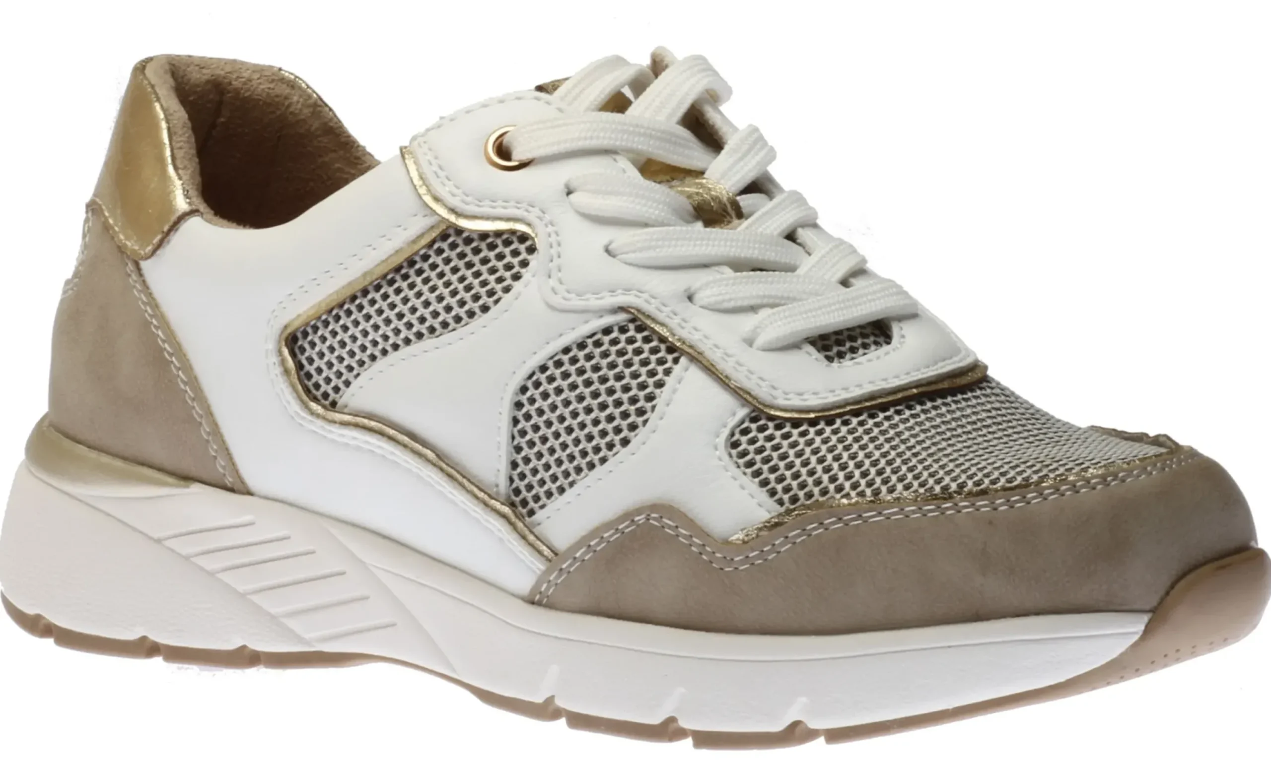 Hot Relife Women's Beige White Lace-Up Sneaker