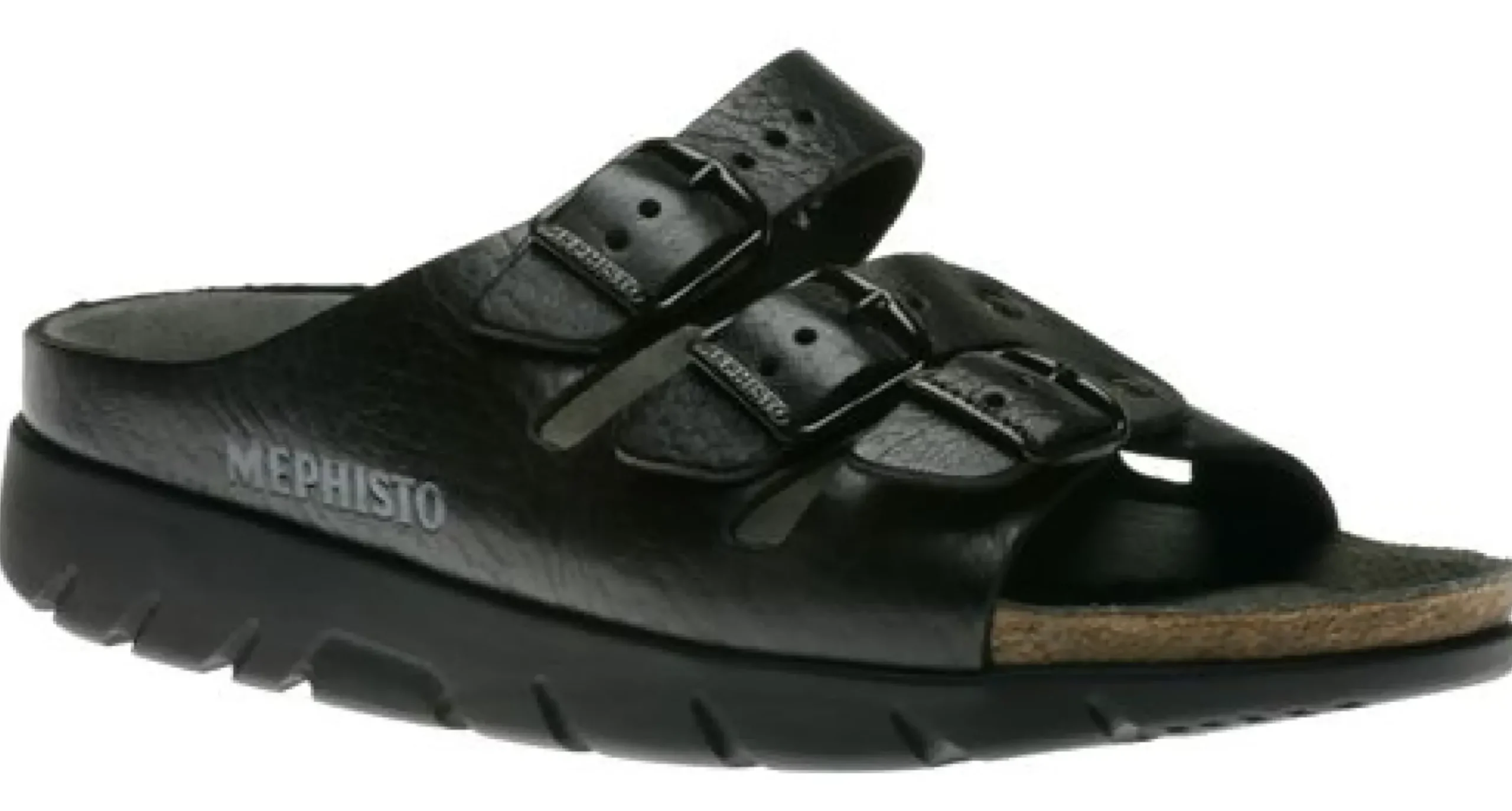 Sale Mephisto Zach Unisex Black Leather Slide Sandal