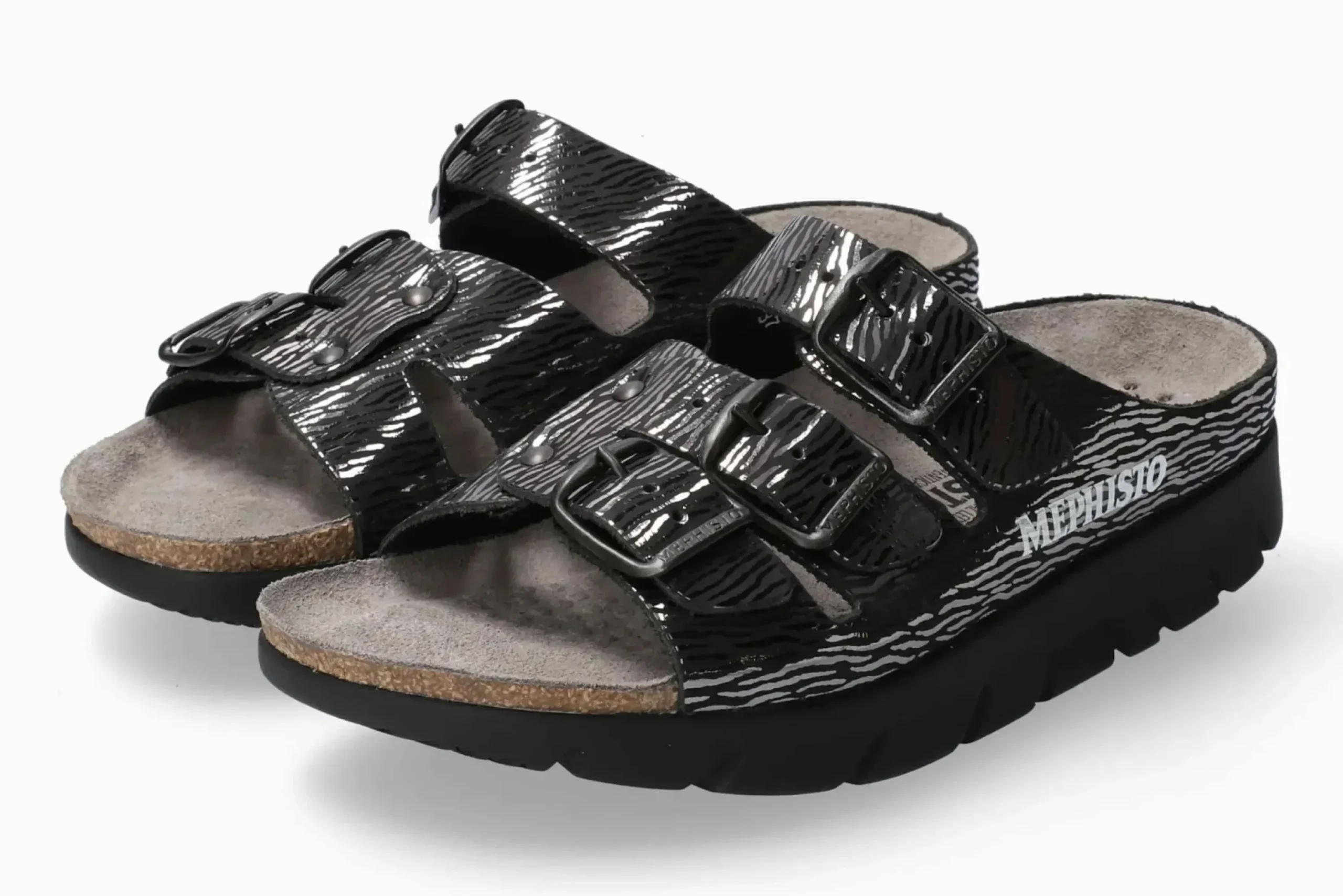 New Mephisto Zach Zebra Black Slide Sandal